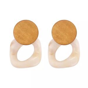 Light Brown Wood Acrylic Marble Drop Earrings
